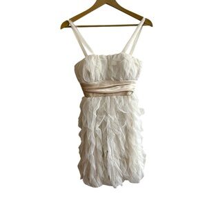 Vintage Y2K Jump Girl 3/4 White Ruffle Babydoll Mini Dress Ribbon Bow Tie Back